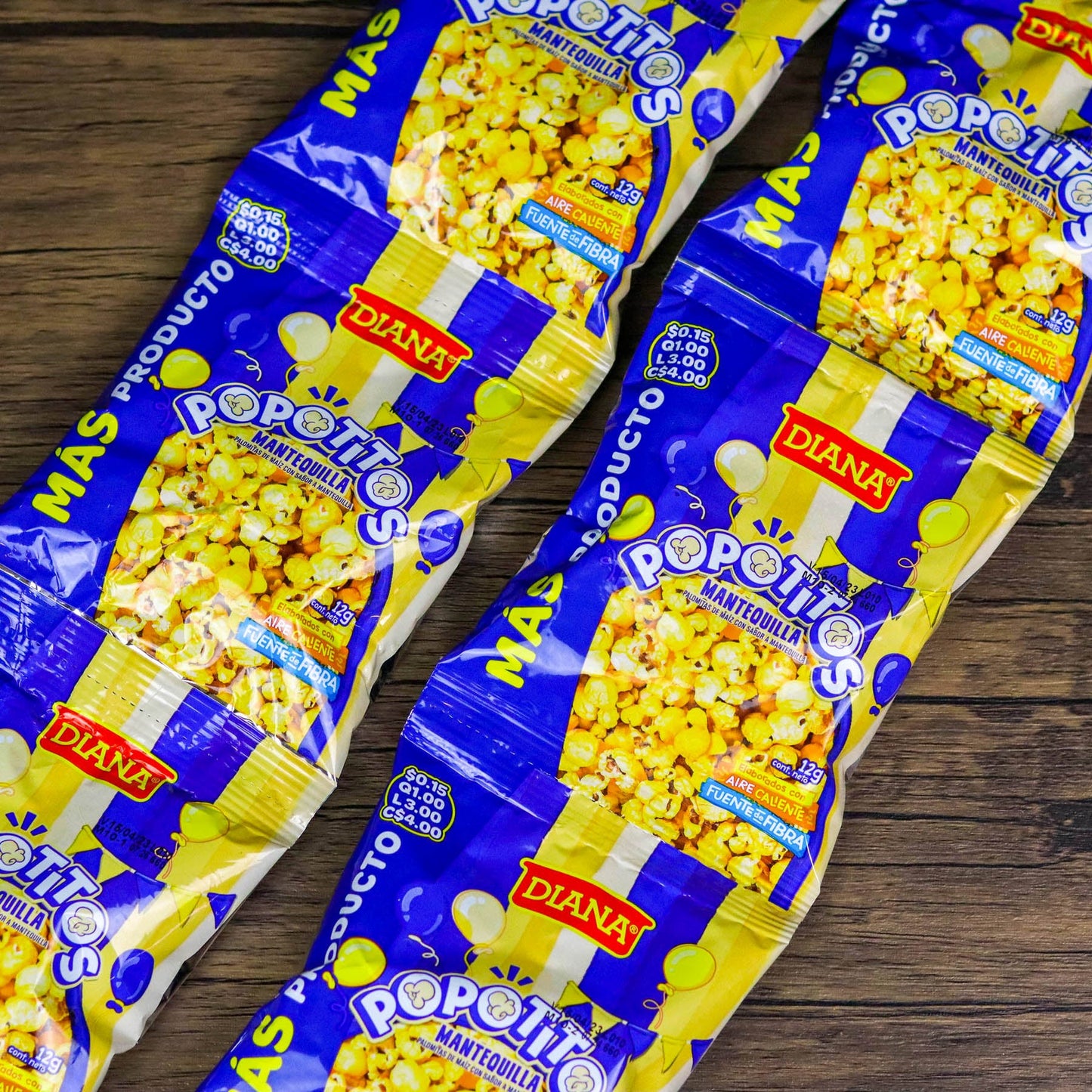 Popotitos mantequilla. (6 unidades). Palomitas de maiz. 12g. Boquitas Diana