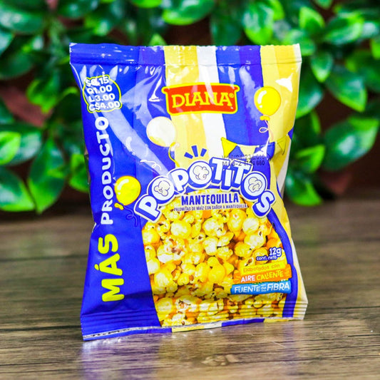 Popotitos mantequilla. (6 unidades). Palomitas de maiz. 12g. Boquitas Diana