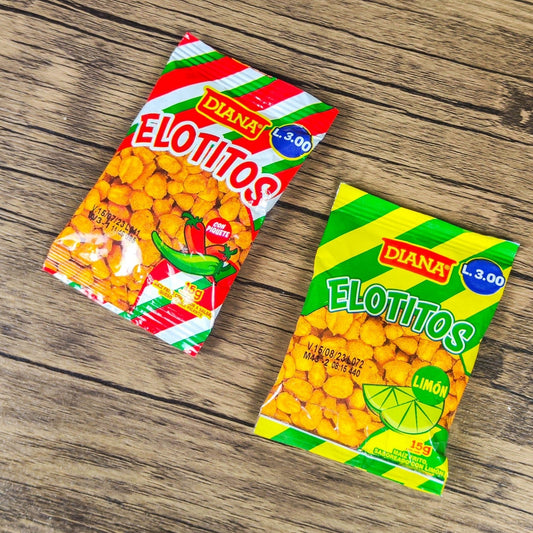 Churros Elotitos pequeños. (6 unidades). Con piquete o limon. 15g. Diana